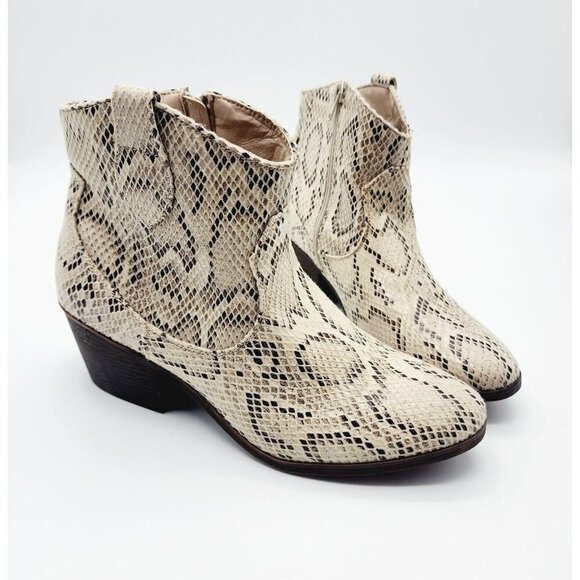 True Craft Shoes - True Craft Ankle Boots Women 9-1/2 M Winnie Western Snakeskin Brown Cream